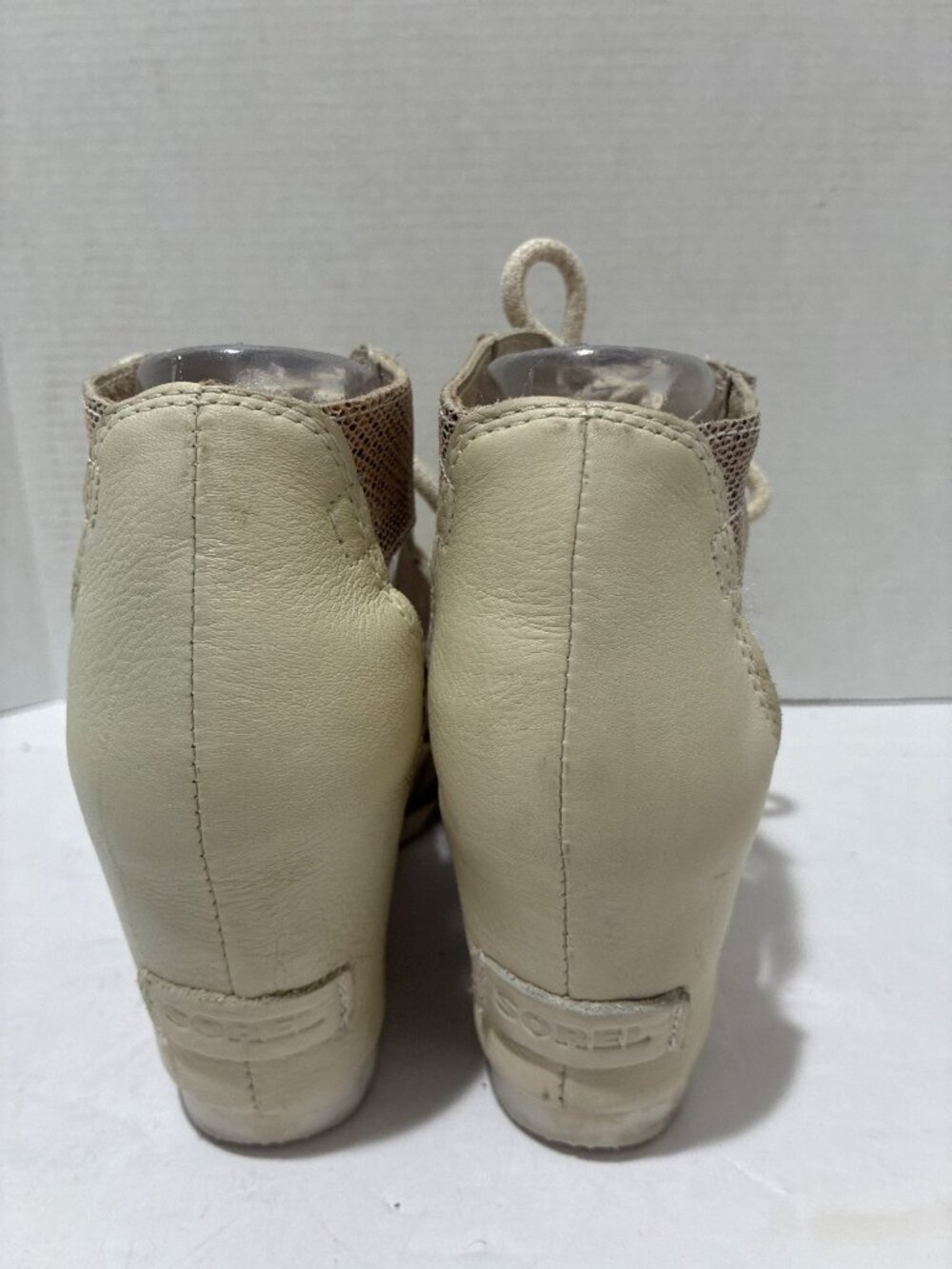 Sorel Womens cream leather Joanie III lace wedge open toe sandals sz 8 snakeskin - Picture 3 of 7